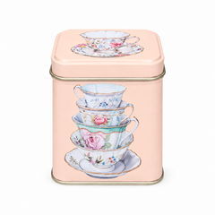 Tea Caddy square 'Cup and Spoon' PEACH