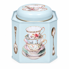 Tea Caddy Cup and Spoon w Dome Lid Pale Blue