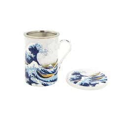 The Great Wave Tall Fine Bone China Mug w Infuser and Lid