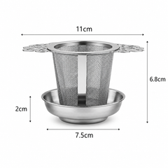 Hang-in-Cup Tea Infuser 'Vintage Lace' Stainless Steel w Drip Bowl
