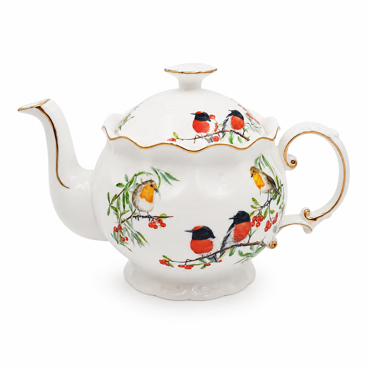 Red Breasted Robin Fine Bone China Teapot 600ml
