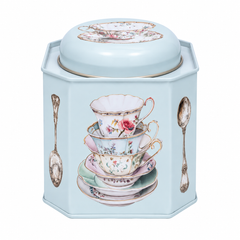 Tea Caddy Cup and Spoon w Dome Lid Pale Blue