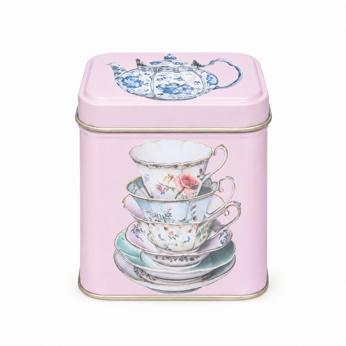 Tea Caddy square 'Cup and Spoon' PINK