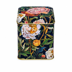 Tea Caddy square 'Peony' on black
