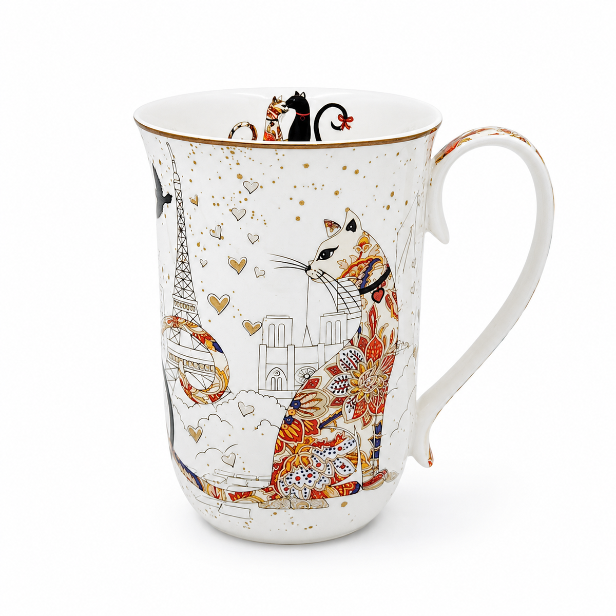 Embossed Cat Couple Fine Bone China Tall Mug