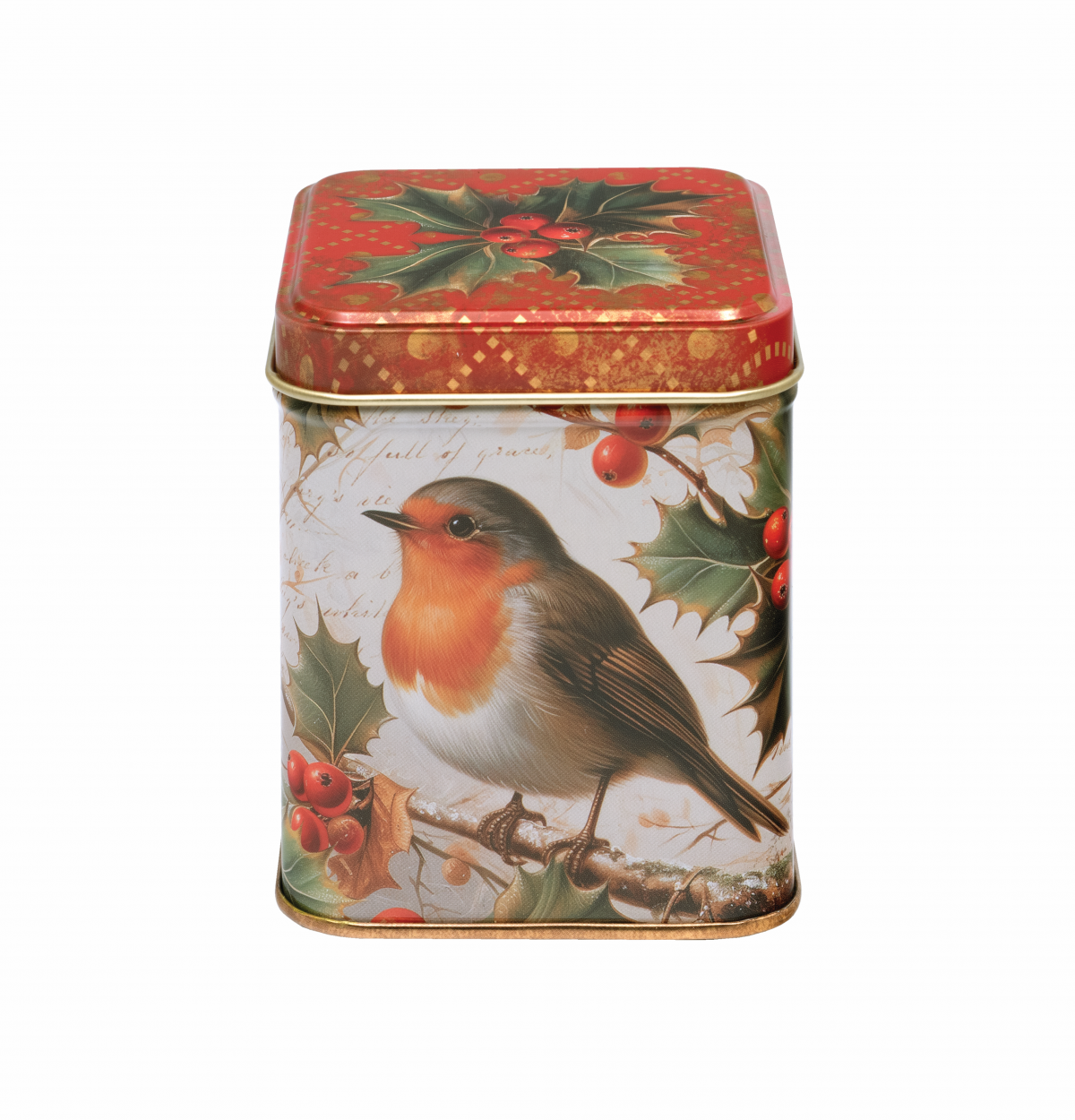 Tea Caddy square Vintage Christmas Robin