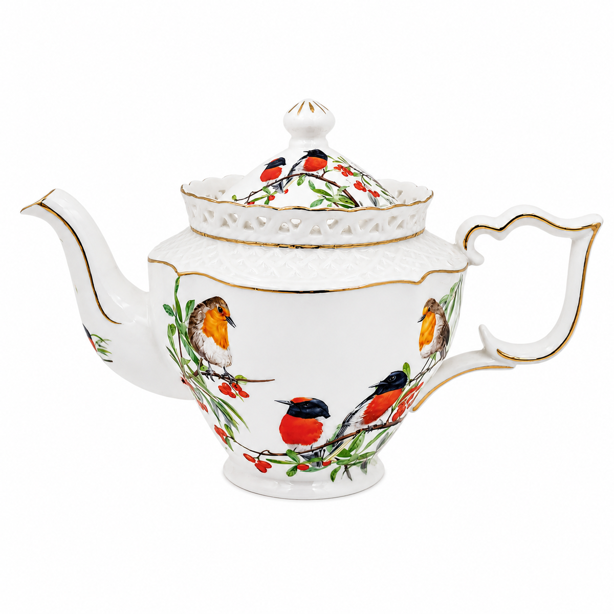 Red Breasted Robin Fine Bone China Teapot 1 litre