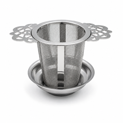 Hang-in-Cup Tea Infuser 'Vintage Lace' Stainless Steel w Drip Bowl